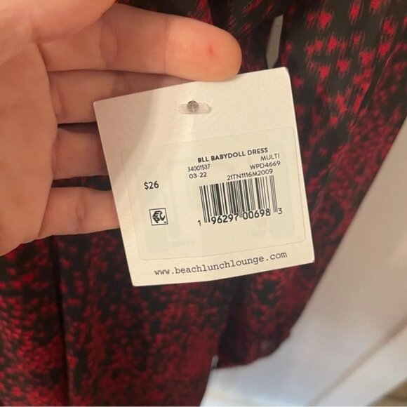 Beachlunchlounge Size M Red Black Kelsea Babydoll Semi Sheer Flowy Ruffle Dress - Picture 7 of 13